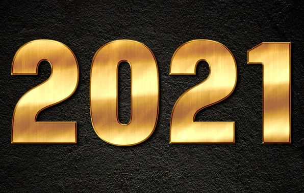 Picture figures, New year, black background, gold, date, 2021