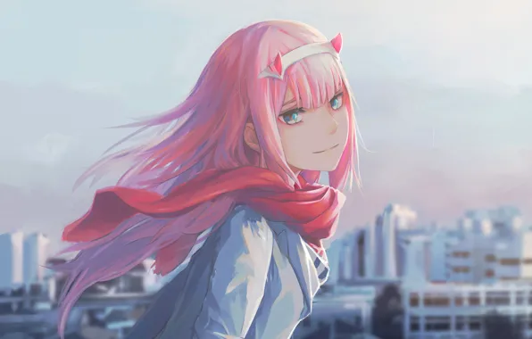 Picture girl, the city, anime, art, 002, Darling In The Frankxx, Cute in France
