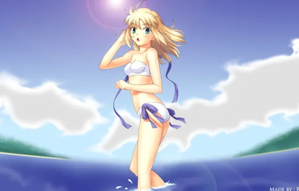 Picture sea, swimsuit, the sky, girl, the sun, the saber, Fate stay night, Fate / Stay …