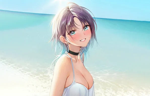 Picture girl, sexy, boobs, anime, beautiful, short hair, erotic, breasts, attractive, handsome, purple hair, Idolmaster, Toru …