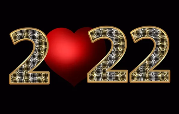 Picture holiday, new year, black background, Happy New Year, happy new year, red heart, 2022, Feliz …