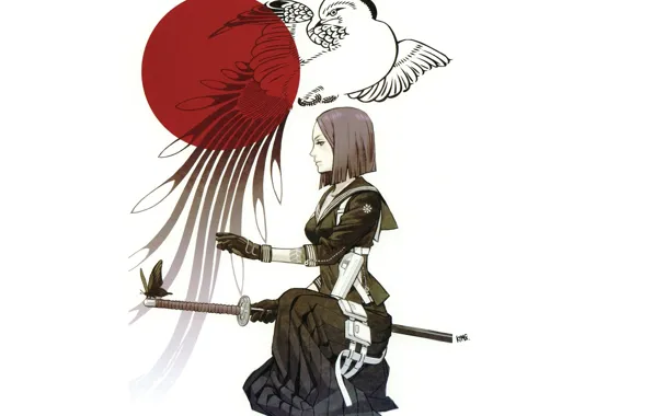 Picture butterfly, haircut, katana, white background, Japan, emblem, bird, the hilt of the sword, on my …