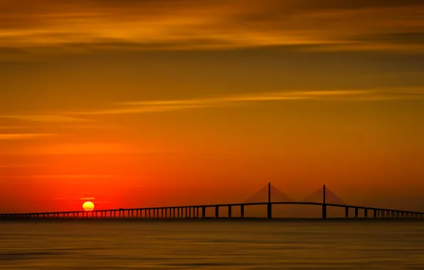 Picture the sun, sunset, FL, silhouette, USA, cable-stayed bridge, Terra CEIA