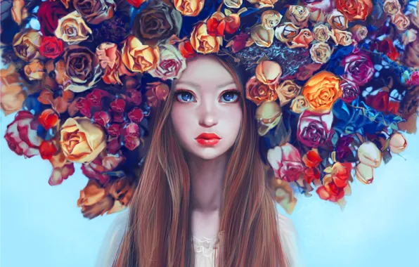Picture Girl, Beautiful, Art, Flowers, Eyes, Face, Maka Zedelashvili