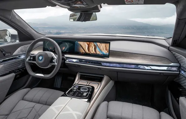 Picture the wheel, display, the interior of the car, BMW 7 Series, G70, G71, i70