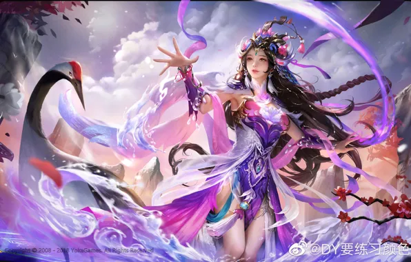 Picture the sky, water, girl, herons, legend of the three kingdoms, dy1994, zhuge guo