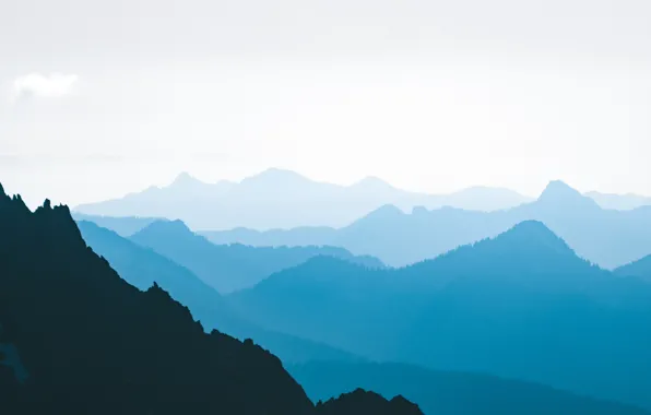 Picture the sky, mountains, nature, fog, USA, National Park North Cascade, Голубые холмы