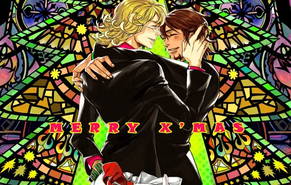 Picture background, art, Christmas, guys, friends, Kotetsu, Tiger and Bunny, Barnaby, Tiger & Bunny