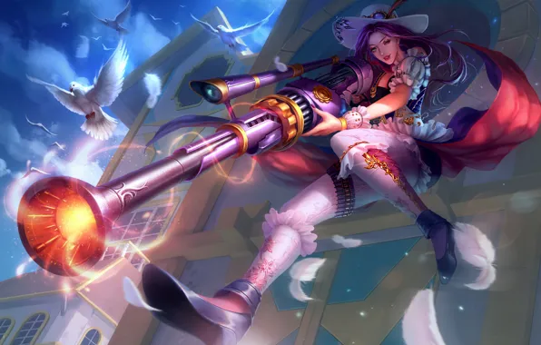 Picture Girl, Weapons, Pigeons, Fantasy, Art, Rifle, League of Legends, Illustration, Caitlyn, LoL, Steampunk, Steampunk, Character, …