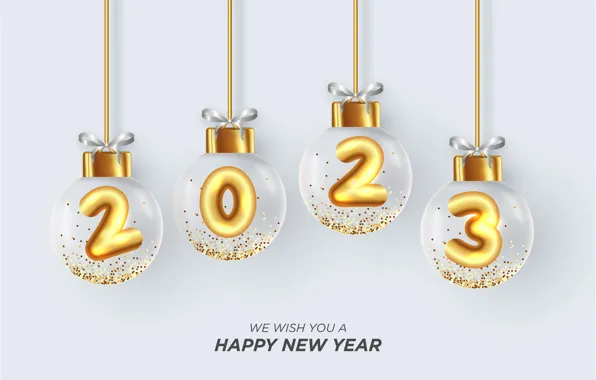 Picture balls, the inscription, Shine, figures, transparent, white background, New year, gold plated, bows, gold, date, …