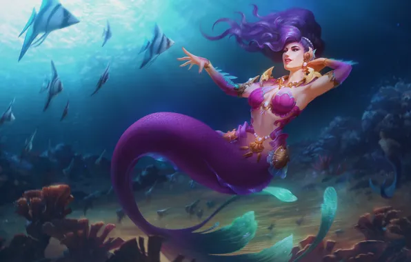 Picture sea, mermaid, fantasy, art, Jon Neimeister, Sea Nymph Sol