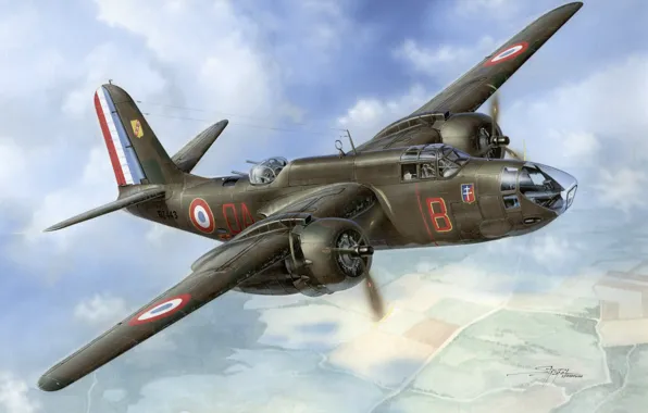 Picture France, bomber, night fighter, Attack, Stanislav Hayek, Douglas A-20, Boston Mk.IV, Boston Mk.V
