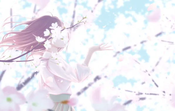 Picture girl, nature, spring, Sakura, flowering