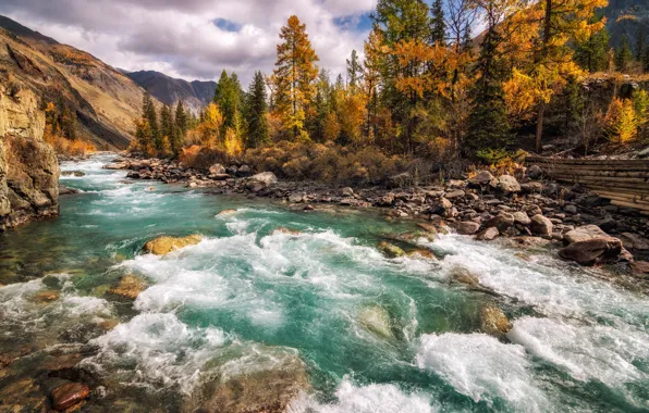 Picture autumn, landscape, mountains, nature, river, stones, Altay, Карагем