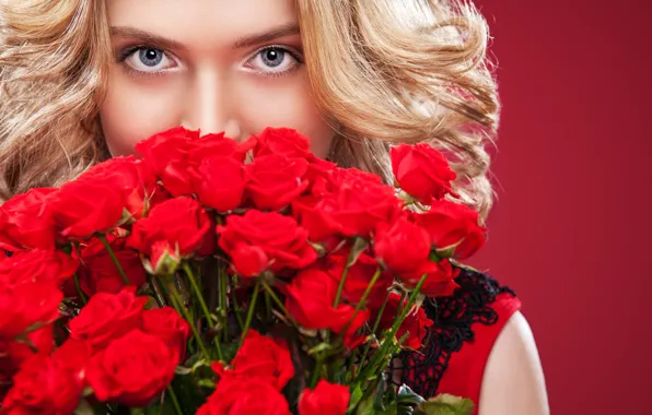 Picture girl, model, roses, bouquet, Mykhailo Orlov