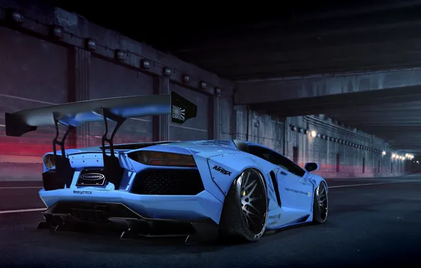Picture Lamborghini, Blue, Spoiler, Rear View