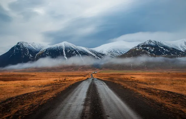 Picture road, mountains, fog, Iceland