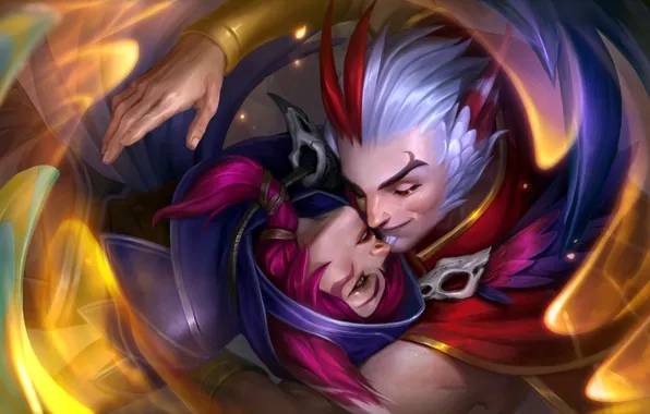 Picture girl, romance, fantasy, pair, creatures, guy, two, League of Legends