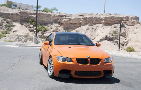 Picture BMW, Orange, E92, Shadow, Parking, M3, Border, Front view