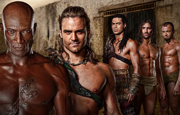 Picture Spartacus: Gods of the arena, Dustin Clare, Gannicus, Crixus, Gladiator, Oenomaus, Peter Mensah, Barca, Ashur, …