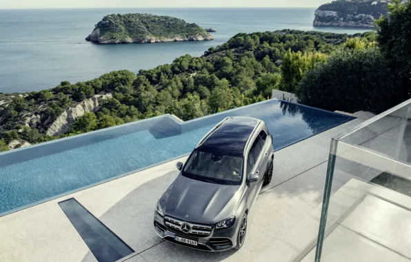 Picture machine, water, Mercedes-Benz, crossover, GLS, full-size SUV, 2019