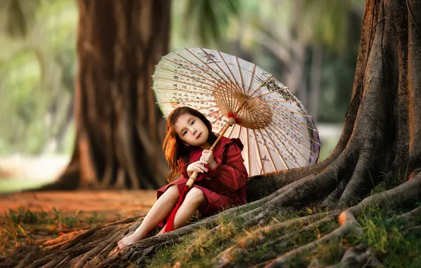 Picture trees, nature, umbrella, girl, child, Anastasia Barmina, Anastasia Barmina