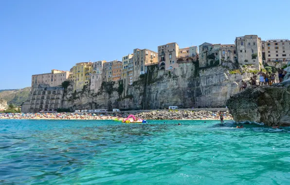 Picture sea, beach, rocks, home, Italy, Tropea, Calabria