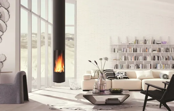 Picture design, style, interior, fireplace, library, living room