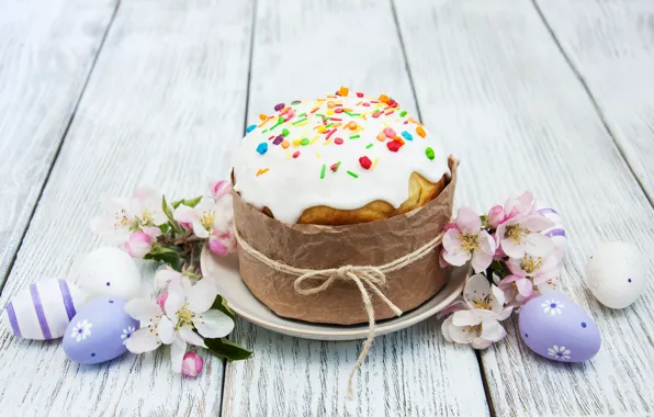 Picture flowers, eggs, spring, colorful, Easter, happy, cake, cake, wood, blossom, flowers, spring, Easter, eggs, decoration