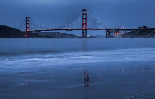 Picture sea, bridge, lights, Strait, coast, the evening, Golden Gate Bridge, San Francisco, China Beach
