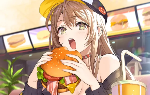 Picture girl, cap, Burger