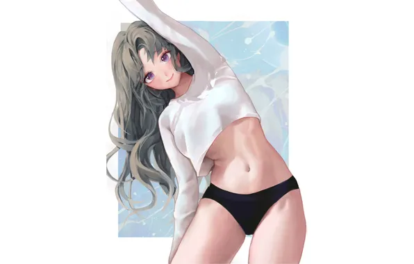 Picture girl, sexy, panties, anime, babe, cute, bikini bottom, tummy, shirt, stretching, anime girl, anime babe, …