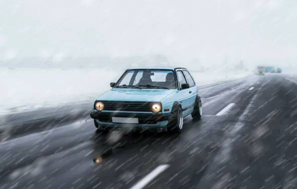 Picture road, snow, road, golf, winter, snow, volksvagen, volksvagen golf, golf2, golfmk2
