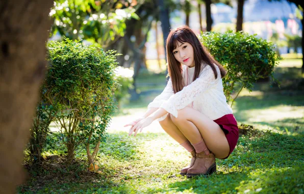 Picture look, girl, hair, legs, Asian, sitting