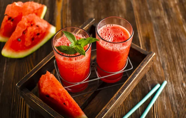 Picture watermelon, glasses, drink, mint