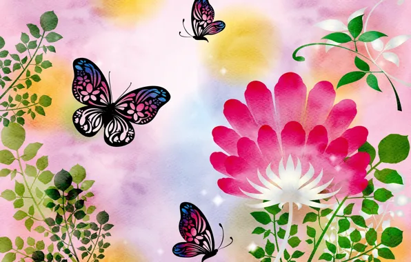 Picture flowers, background, patterns, butterfly