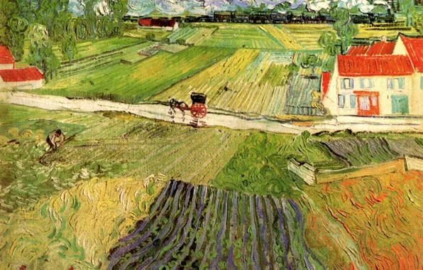 Picture Landscape, Vincent van Gogh, with Carriage, in the Background, and Train