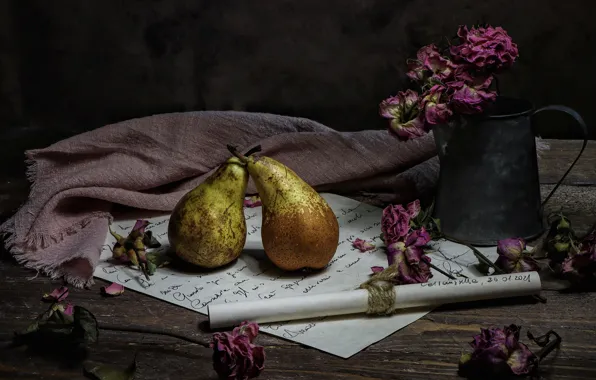 Picture flowers, still life, pear