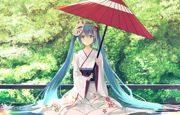 Picture girl, umbrella, Hatsune Miku, Vocaloid, Vocaloid, Hatsune Miku