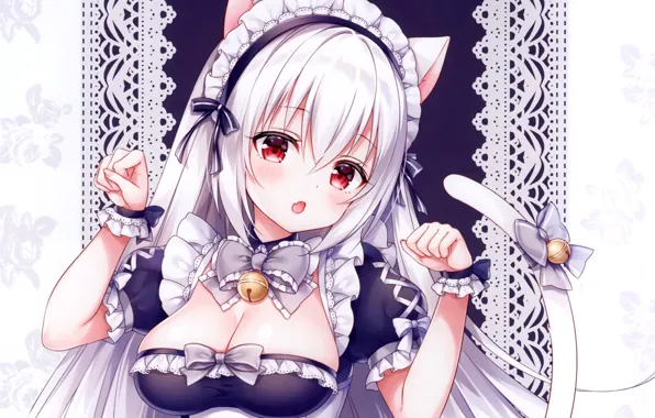 Picture girl, sexy, cleavage, long hair, boobs, anime, beautiful, red eyes, pretty, breasts, attractive, handsome, maid, …