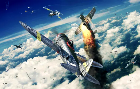 Picture Thunderbolt, P-47, Dogfight, WWII, Fw.190, Jug, P-47D