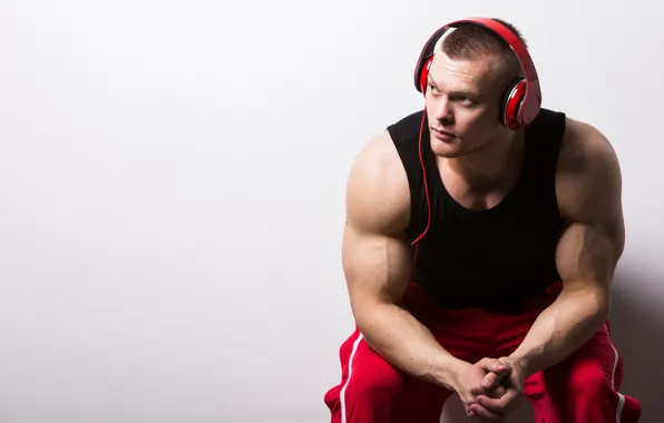 Picture pose, headphones, muscle, muscle, athlete, bodybuilder, biceps, bodybuilder, Bodybuilder, Biceps