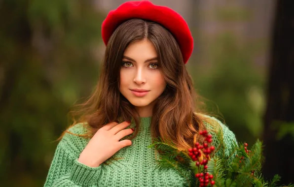 Picture look, girl, nature, berries, takes, sweater, Olga Boyko