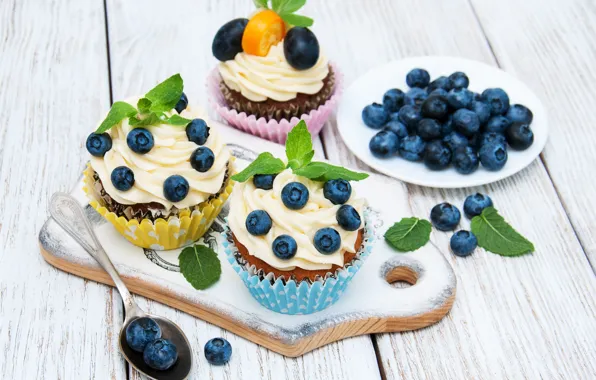 Picture berries, blueberries, cream, dessert, cupcakes, Olena Rudo
