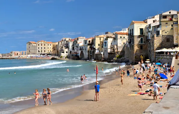Picture beach, home, Italy, promenade, Sicily, Cefalu