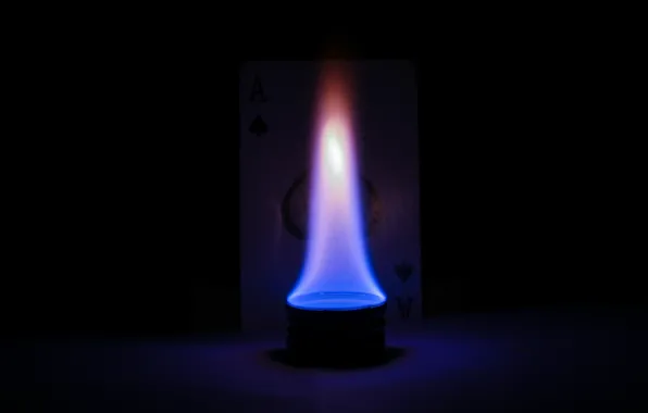 Picture flame, ace, dark background, spade, blue flames, spade ace