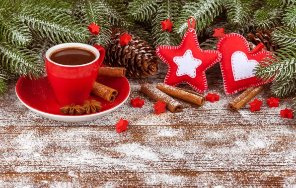 Picture snow, decoration, heart, New Year, Christmas, Christmas, heart, wood, winter, snow, cup, New Year, coffee, …