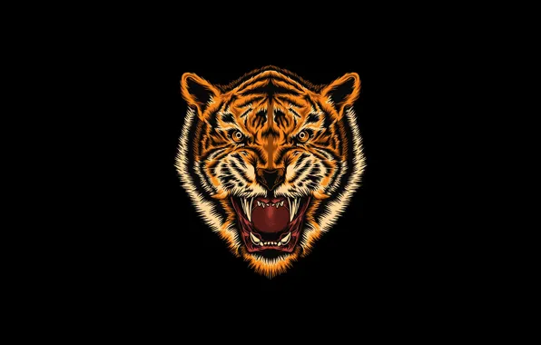 Picture Minimalism, Figure, Tiger, Style, Background, Art, Art, Style, Background, Minimalism, Figure, Roar, by Inksyndromeartwork, Inksyndromeartwork
