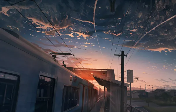 Picture the sky, sunset, train, home