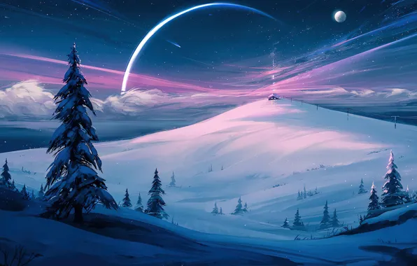 Picture moon, snow, evening, digital art